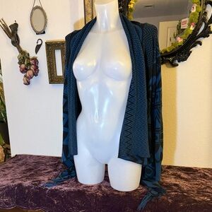 Active USA Blue and Black Knit Shawl